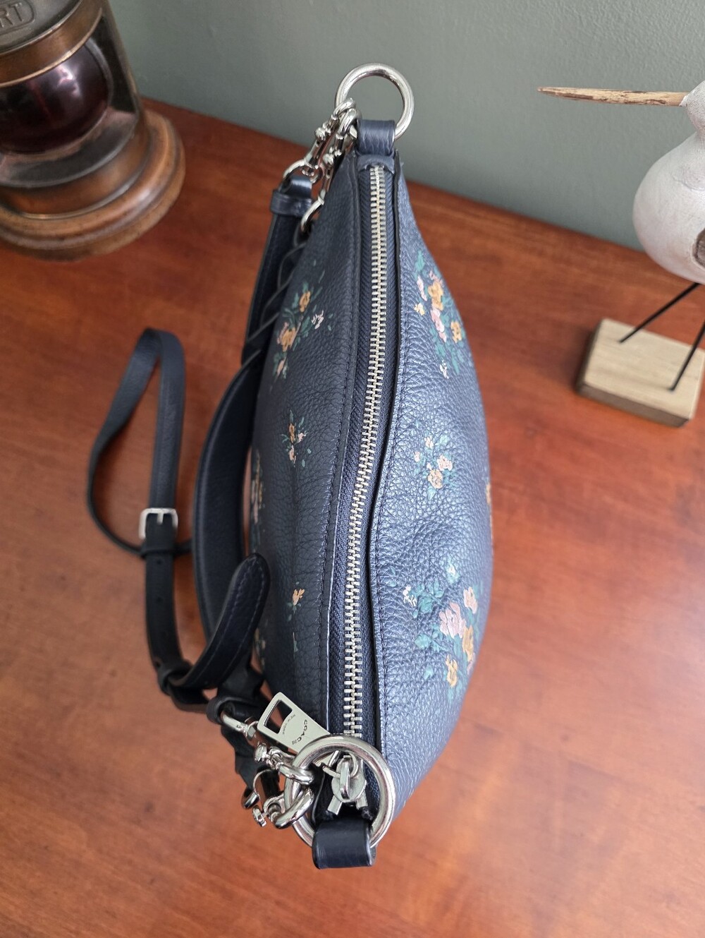 Coach 91022 Mini Abby Duffle Rose Bouquet Print Navy Leather Crossbody Bag - Picture 12 of 16